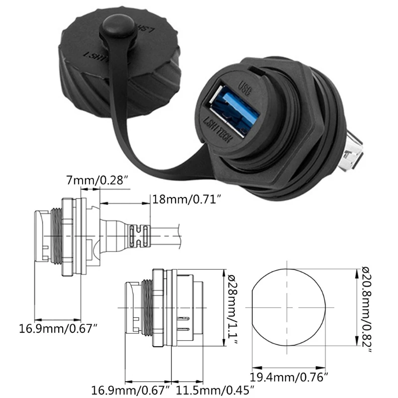 USB 2.0 3.0 Female Socket Plug Panel Mount Adapter Directly Waterproof Connector with Cap
USB 2.0 3.0 Female Socket Plug Panel Mount Adapter Directly Waterproof Connector with Cap