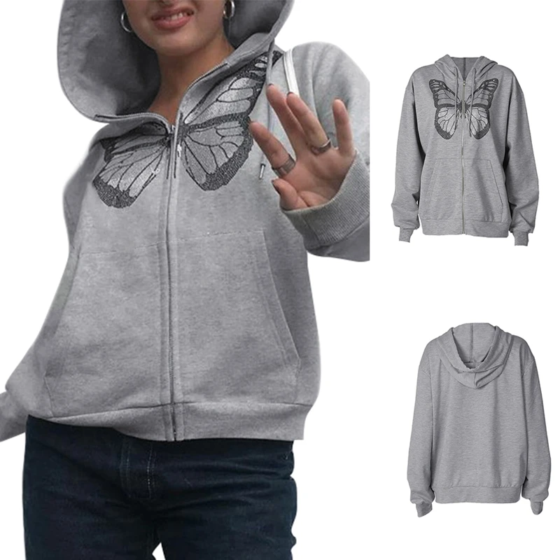 Fashion Oversized Butterfly Graphic Rhinestone Zipper Hoodie Streetwear Gray Long Coat Autumn
Fashion Oversized Butterfly Graphic Rhinestone Zipper Hoodie Streetwear Gray Long Coat Autumn