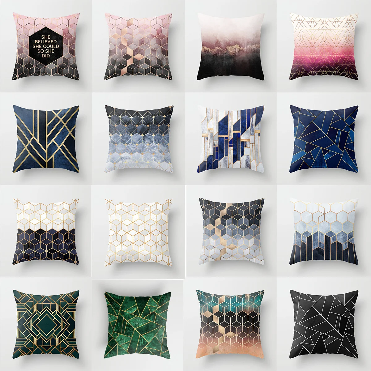 

New Pink Marble Geometric Pillow Cover English Letter Peach Leather Velvet Sofa Cushion Cover Pillowcase Pillowslip 45*45 cm