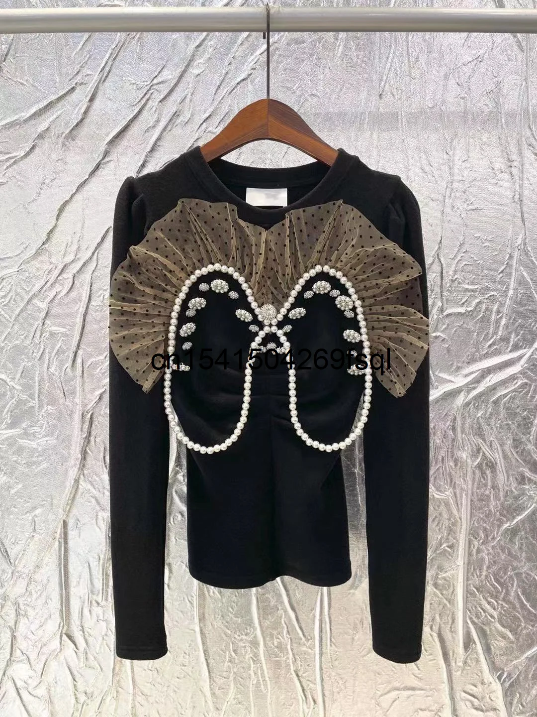 New Long Sleeves Black Blouse Mesh Dot Print Patchwork Diamonds Pearl Femme All-match Women Blouse Pullover Top
New Long Sleeves Black Blouse Mesh Dot Print Patchwork Diamonds Pearl Femme All-match Women Blouse Pullover Top