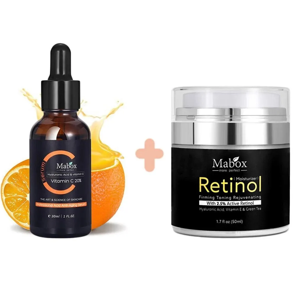 High Quality MABOX 2.5% Retinol Whitening Face Cream + Vitamin C Serum Anti-aging Remove Wrinkle Skin Care Facial Cream Essence
High Quality MABOX 2.5% Retinol Whitening Face Cream + Vitamin C Serum Anti-aging Remove Wrinkle Skin Care Facial Cream Essence