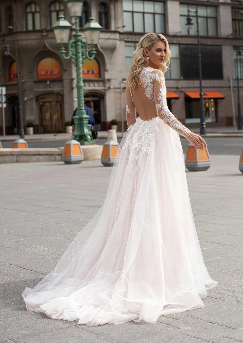 Backless Wedding Dresses A-line Long Sleeves Tulle Appliques Lace Boho Dubai Arabic Wedding Gown Bridal Dress Vestido De Noiva
Backless Wedding Dresses A-line Long Sleeves Tulle Appliques Lace Boho Dubai Arabic Wedding Gown Bridal Dress Vestido De Noiva