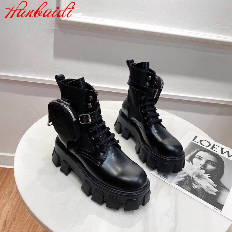Genuine Leather Monolith Platform Shoes Women Black Ankle Boots Pocket Design Motorcycle Boots Lace Up Thick Bottom Short Boots 
Genuine Leather Monolith Platform Shoes Women Black Ankle Boots Pocket Design Motorcycle Boots Lace Up Thick Bottom Short Boots