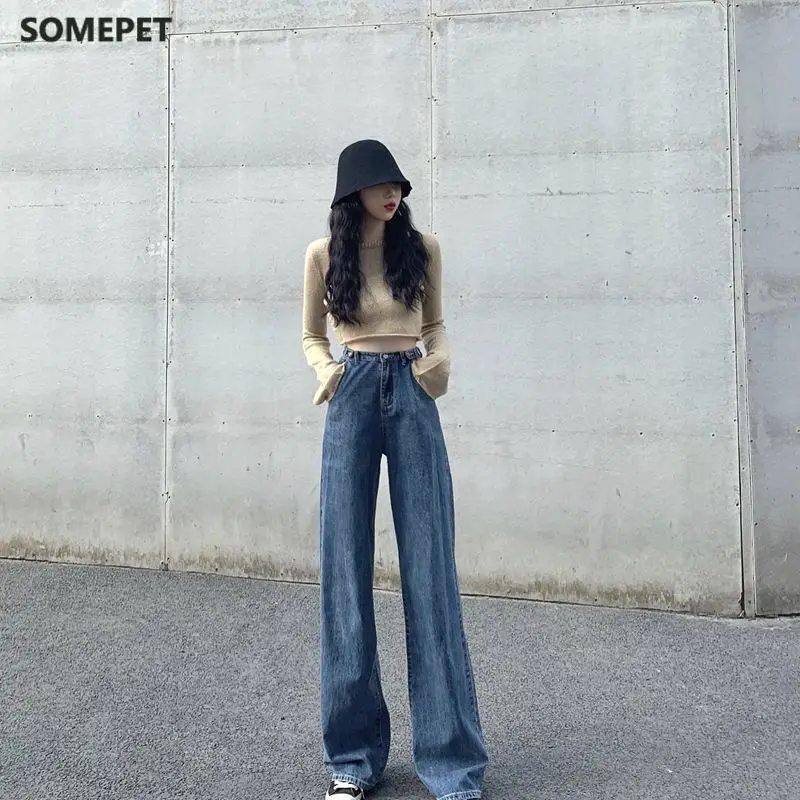New Light Blue Jeans For Women Washed Retro High Waist Straight Long Loose Wide Leg Jeans Women trousers streetwear pants
New Light Blue Jeans For Women Washed Retro High Waist Straight Long Loose Wide Leg Jeans Women trousers streetwear pants