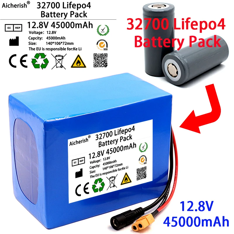 32700 Lifepo4 Battery Pack 12.8V 45Ah 4S3P 40A Same Port Charge And Discharge Balanced BMS 12V Power Supply E-Boat + Charger 
32700 Lifepo4 Battery Pack 12.8V 45Ah 4S3P 40A Same Port Charge And Discharge Balanced BMS 12V Power Supply E-Boat + Charger