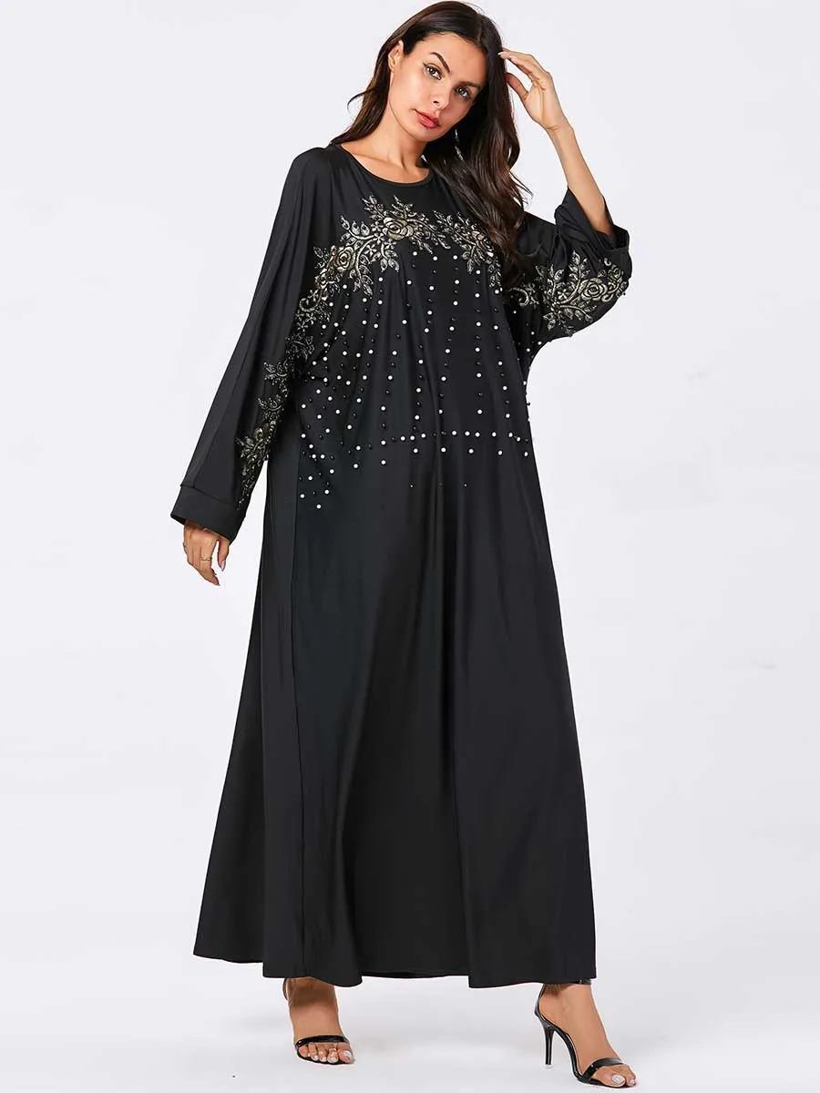 Мусульманское женское платье-абайя кафтан с бисером и рукавами летучая мышь