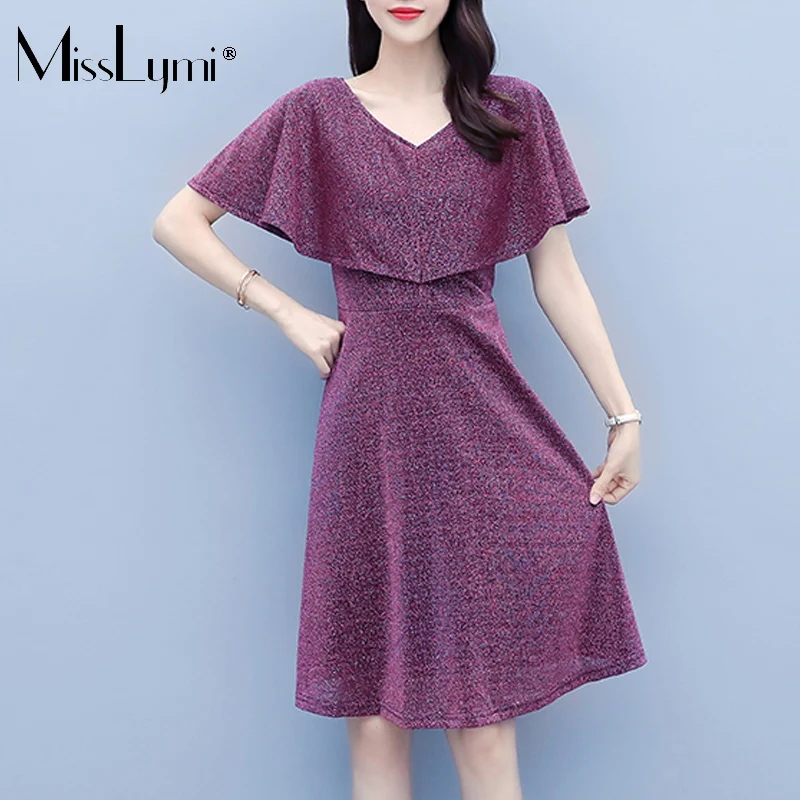 L-5XL Plus Size Purple Elegant Dress Women Summer 2021 Fashion V-neck Cloak Sleeves Bright Silk High Waist A-line Dress Female 
L-5XL Plus Size Purple Elegant Dress Women Summer 2021 Fashion V-neck Cloak Sleeves Bright Silk High Waist A-line Dress Female