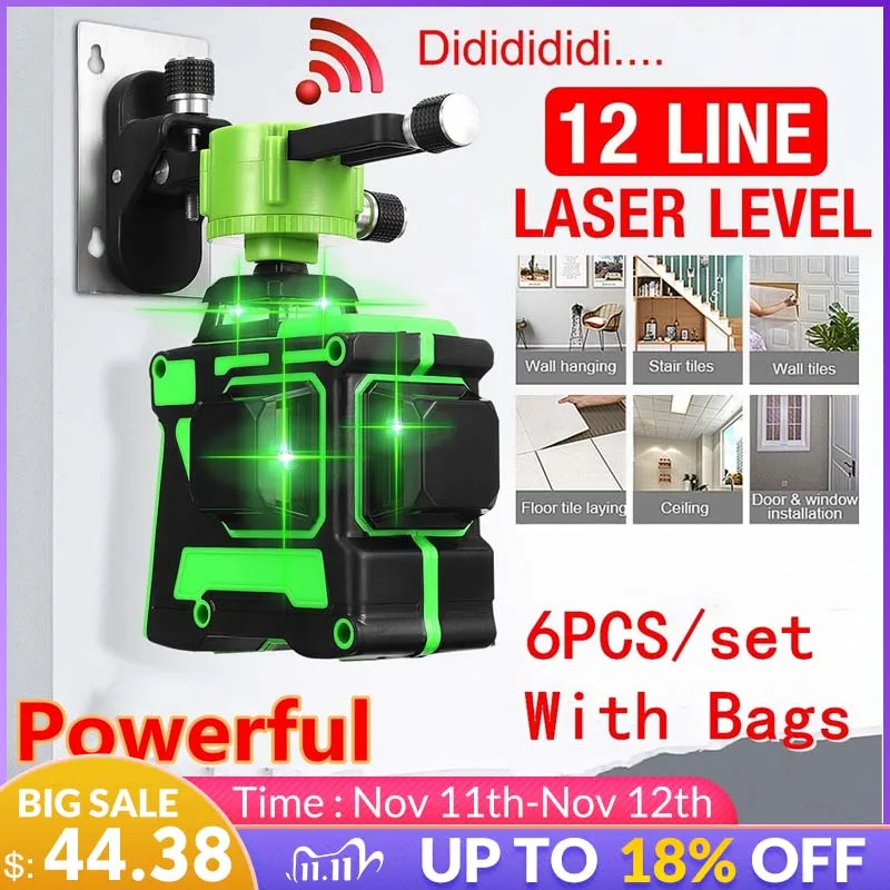 6Pcs 3D 12Lines Laser Level Green Light Wavelength 532nm Automatic Self Leveling 360 Rotary Vertical Horizontal Line Laser Level
6Pcs 3D 12Lines Laser Level Green Light Wavelength 532nm Automatic Self Leveling 360 Rotary Vertical Horizontal Line Laser Level