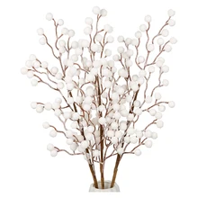 1Pcs Artificial White Berries Stems Christmas Berry Branches For Flowers Arrangements&Home DIY Crafts Fake Snow Tree Decorations