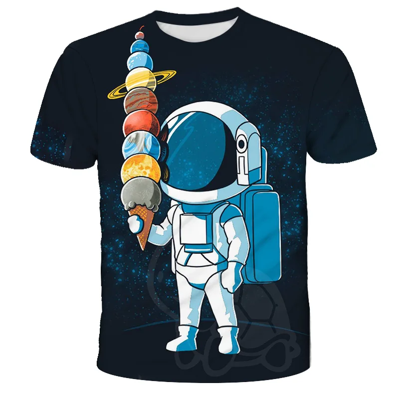 

Astronaut POP Children's Spaceship Round Neck T-shirt 3D Printing Shirt Boys and Girls Cartoon Space Fashion Short Sleeve Tshirt