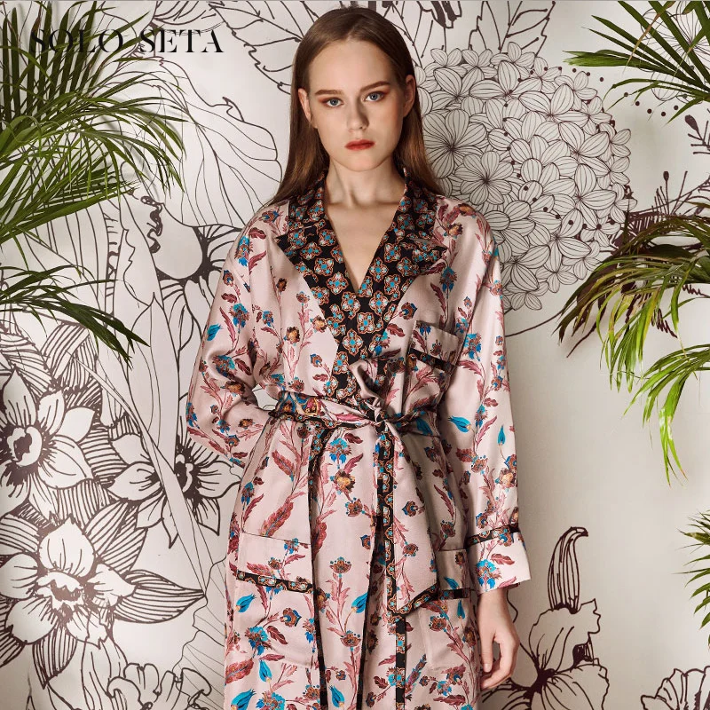 ★Soloseta pink windbreaker silk nightgown women's long mulberry silk pajamas stitching lace bride custom
★Soloseta pink windbreaker silk nightgown women's long mulberry silk pajamas stitching lace bride custom