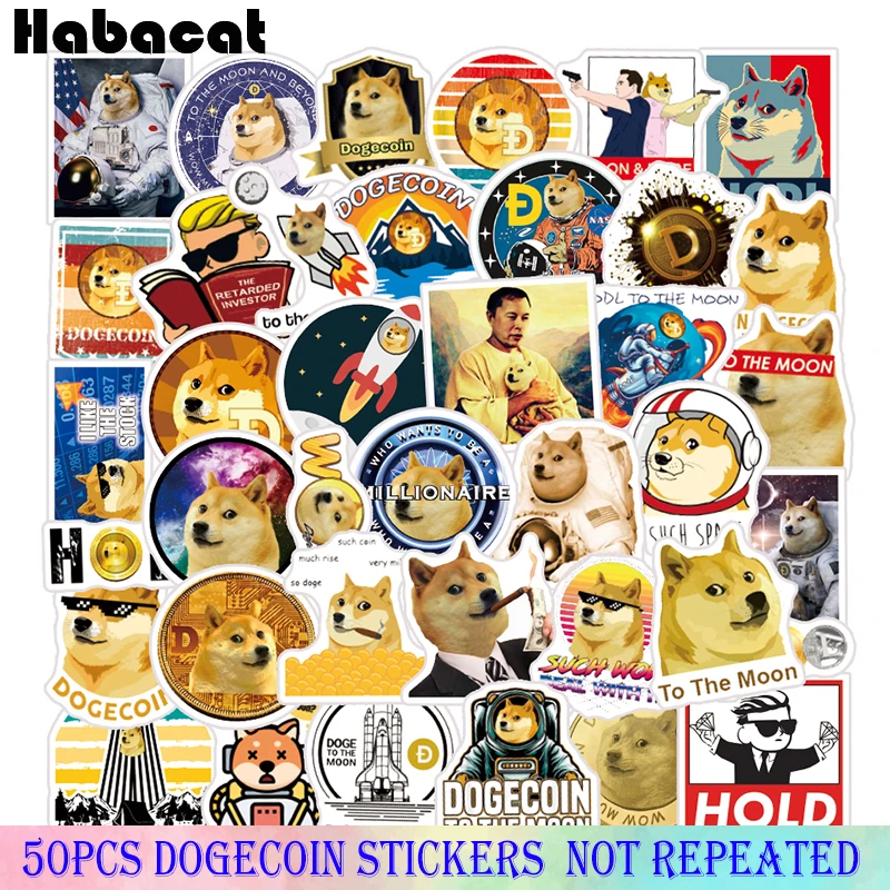 

10/50pcs Dogecoin Virtual Tip Currency Sticker Skateboard Bicycle Mobile Phone Guitar Motorcycle Laptop Helmet Suitcase Handmade
