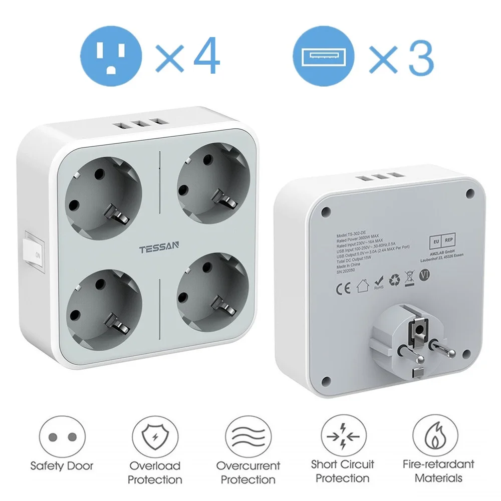 Wall Socket EU Plug Multi Outlets Expander Protable Power Strip with On/Off Swtich 4 Outlets 3 USB Ports 110~250V
Wall Socket EU Plug Multi Outlets Expander Protable Power Strip with On/Off Swtich 4 Outlets 3 USB Ports 110~250V
