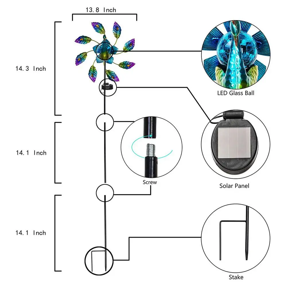 Peacocks Windmill With Solar Led Light Garden Metal Color Stake Outdoor Yard Wind Spinner Home Decoration Accessories 
Peacocks Windmill With Solar Led Light Garden Metal Color Stake Outdoor Yard Wind Spinner Home Decoration Accessories