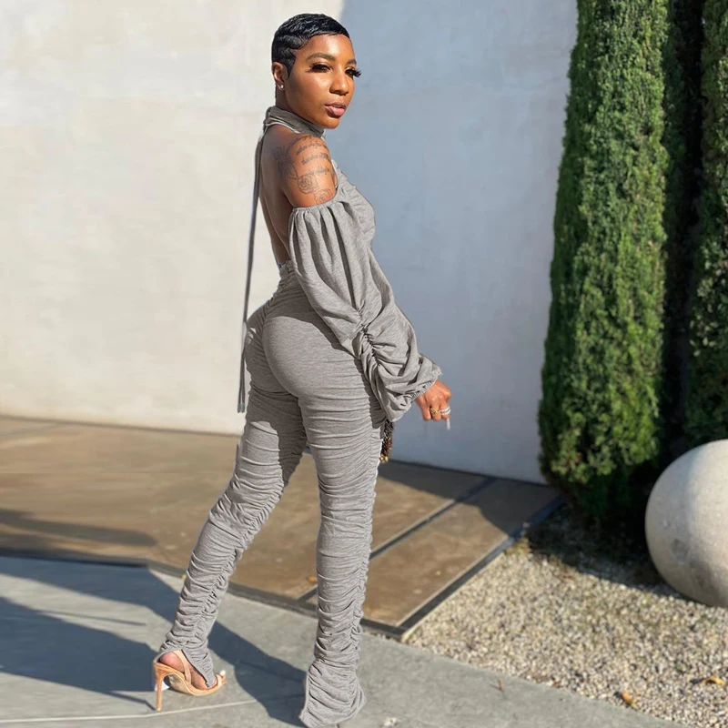 Cutubly Halter Bandage Rompers And Jumpsuits For Women Puff Long Sleeve Sexy Jumpsuits Stacked Jumpsuit Backless Club Romper 
Cutubly Halter Bandage Rompers And Jumpsuits For Women Puff Long Sleeve Sexy Jumpsuits Stacked Jumpsuit Backless Club Romper