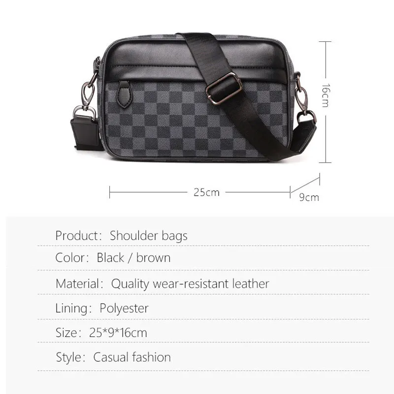 New Plaid Shoulder Bag for Men PU Leather Crossbody Bags Fashion Light Small Bag Sling Pack Travel Messenger Pocket Black Bolso
New Plaid Shoulder Bag for Men PU Leather Crossbody Bags Fashion Light Small Bag Sling Pack Travel Messenger Pocket Black Bolso