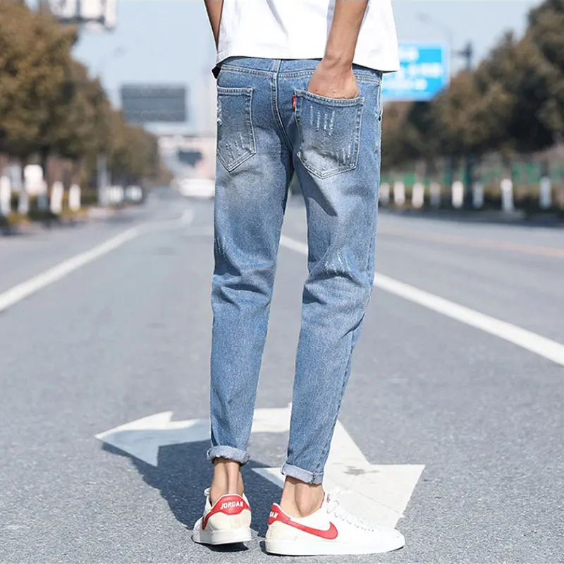 Mens Ripped Jeans Ankle Length Slim Fit Denim Pants Male Fashion Destroyed Holes Skinny Pants Men Casual Streetwear Washed Jean
Mens Ripped Jeans Ankle Length Slim Fit Denim Pants Male Fashion Destroyed Holes Skinny Pants Men Casual Streetwear Washed Jean