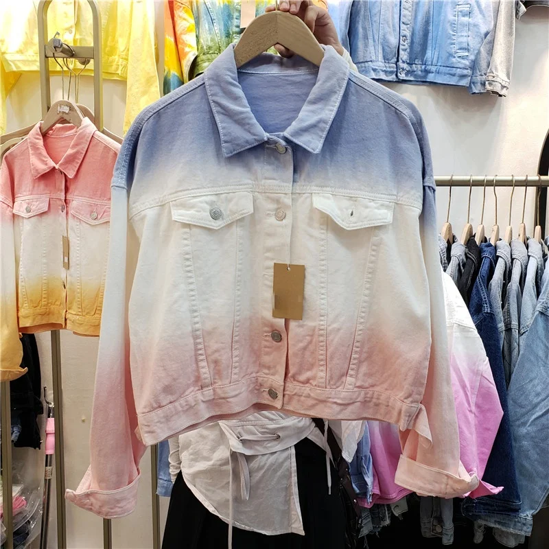 Tie-Dye Gradient Color Denim Jacket Female 2021 Autumn Casual Short Jean Coat Loose Outwears Women Jaqueta Feminina
Tie-Dye Gradient Color Denim Jacket Female 2021 Autumn Casual Short Jean Coat Loose Outwears Women Jaqueta Feminina