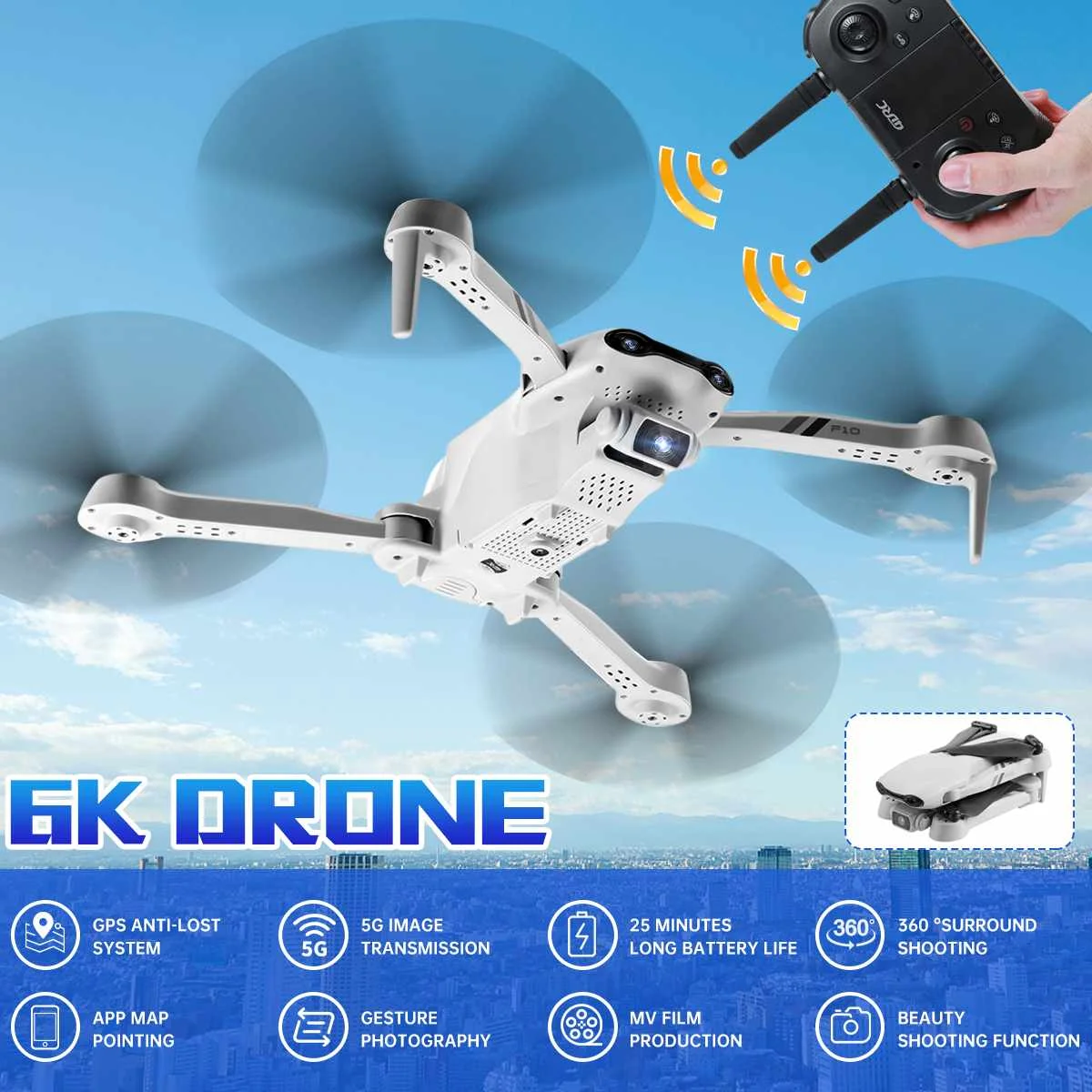 6K Drone HD Camera Dual Camera 5G Wifi GPS Dron Professional Aerial Photography RC Helicopter Child Toy With APP control
6K Drone HD Camera Dual Camera 5G Wifi GPS Dron Professional Aerial Photography RC Helicopter Child Toy With APP control
