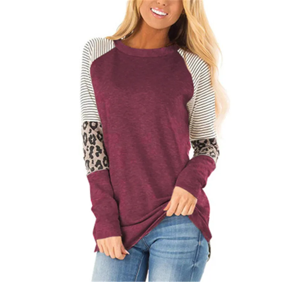 Women 2020 New Spring And Autumn O-Neck Long Sleeve Tee Shirt Splicing Leopard Stripe Print T Shirt Female Casual Loose Tops
Women 2020 New Spring And Autumn O-Neck Long Sleeve Tee Shirt Splicing Leopard Stripe Print T Shirt Female Casual Loose Tops