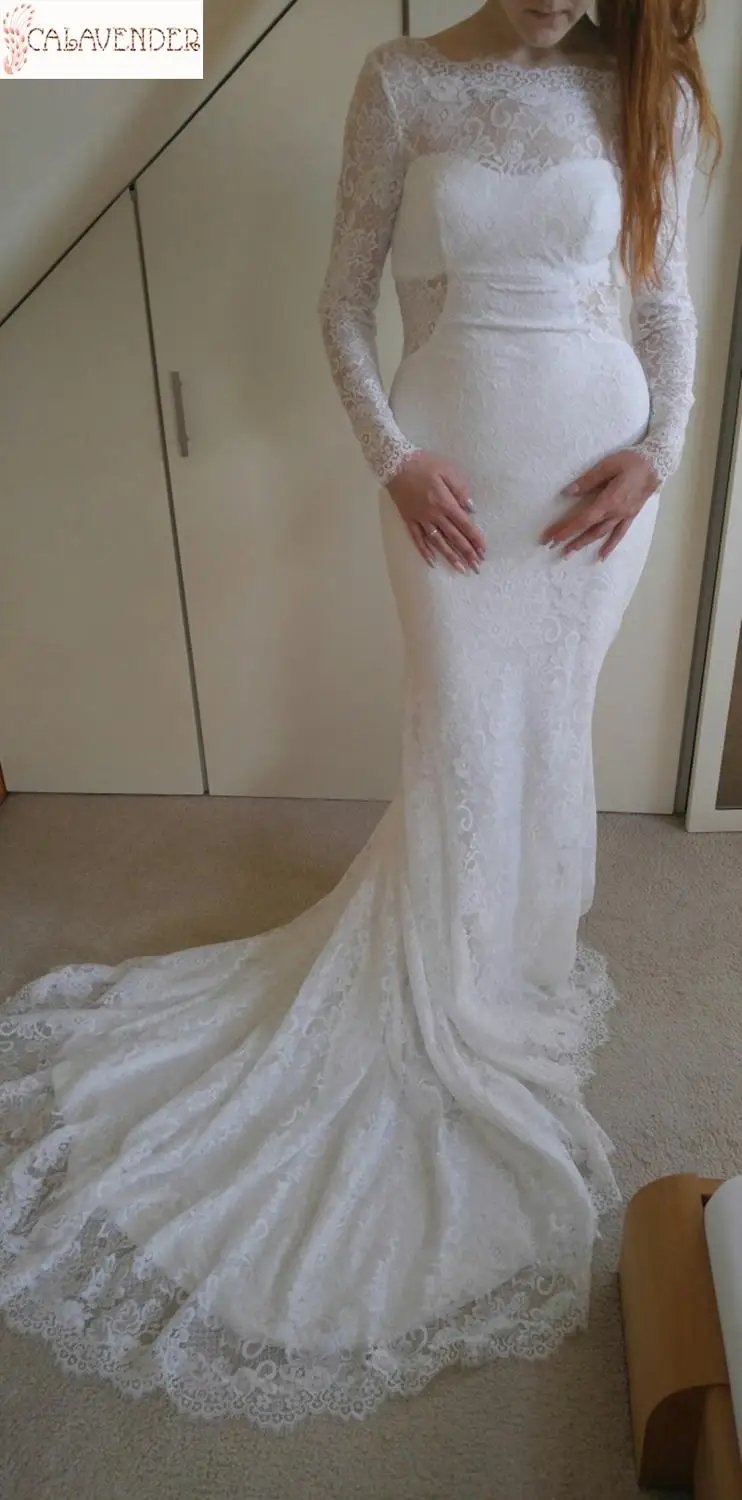 Illusion Boat Neck Lace Wedding Dresses Pleated Wedding Dress Long Sleeve White Vintage Mermaid Wedding Dresses with Court Train
Illusion Boat Neck Lace Wedding Dresses Pleated Wedding Dress Long Sleeve White Vintage Mermaid Wedding Dresses with Court Train