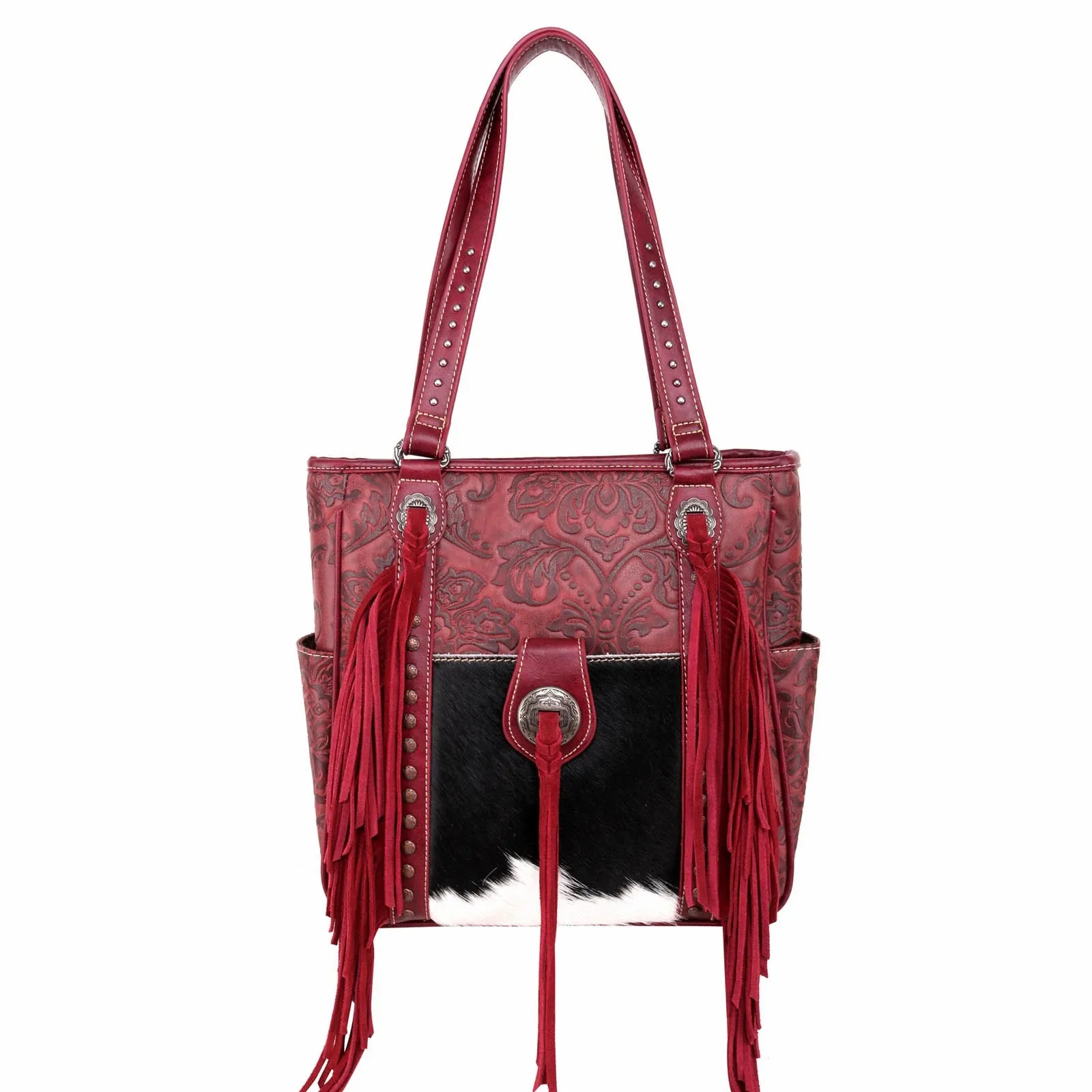 Trinity Ranch Hair-On Leather Collection Concealed Handgun Tote Vintage Floral Embossed Red Bag
Trinity Ranch Hair-On Leather Collection Concealed Handgun Tote Vintage Floral Embossed Red Bag