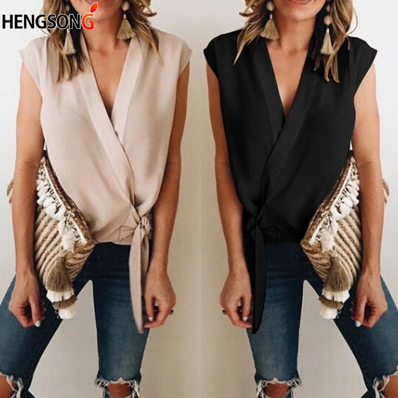 Spring Women Shirt Sleeveless Casual Solid Color Knot Slim V Neck Commute High Street Shirts
Spring Women Shirt Sleeveless Casual Solid Color Knot Slim V Neck Commute High Street Shirts