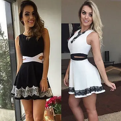 New Sexy Women Clothing Party Sleeveless O-neck Dress Lace Hollow Out Fashion Mini Dresses black white Vestido
New Sexy Women Clothing Party Sleeveless O-neck Dress Lace Hollow Out Fashion Mini Dresses black white Vestido