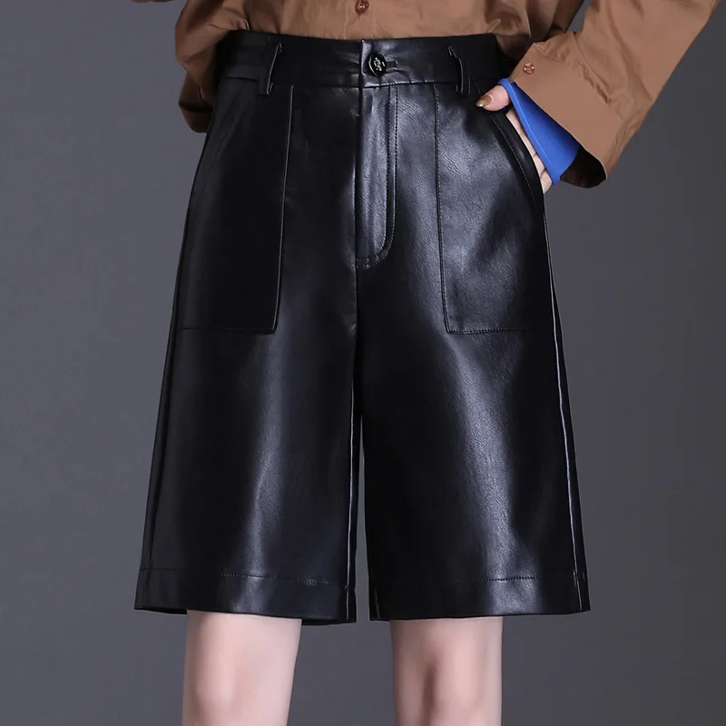Women Paperbag Leather Shorts Front Pocket 2021 New Fall Winter Faux Leather Casual High Waist Shorts Black Outfit Plus Size
Women Paperbag Leather Shorts Front Pocket 2021 New Fall Winter Faux Leather Casual High Waist Shorts Black Outfit Plus Size