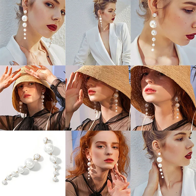 

Statement Drop Earrings Trendy Elegant Created Party Gift Pearls Wedding Earrings Big Simulated Pearl Long For Women