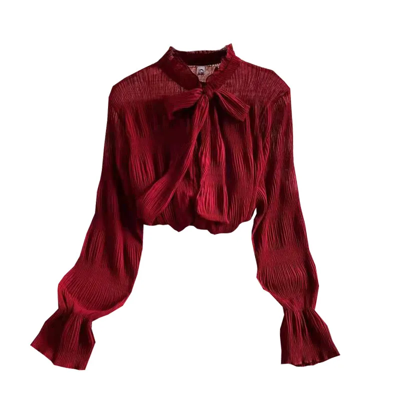 Summer elegant Long-sleeved chiffon shirt female design sweet bow tie belt trumpet sleeve bottoming shirt and blouse women tops
Summer elegant Long-sleeved chiffon shirt female design sweet bow tie belt trumpet sleeve bottoming shirt and blouse women tops