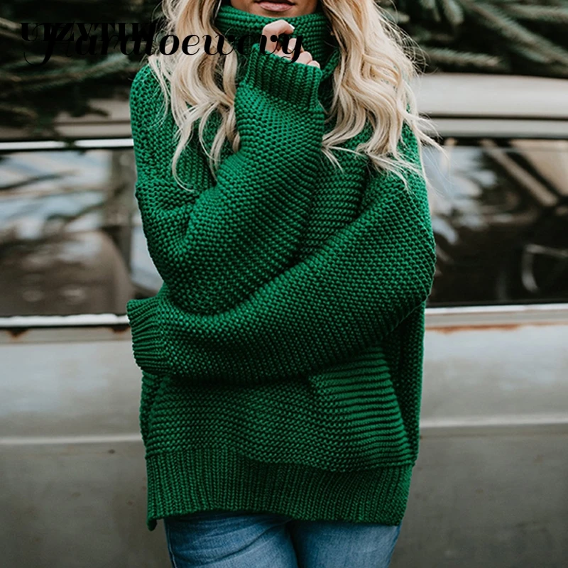 Casual Loose Autumn Winter Turtleneck Sweater Women Oversize Solid Knitted Sweaters Warm Long Sleeve Pullover Black Pink | Женская