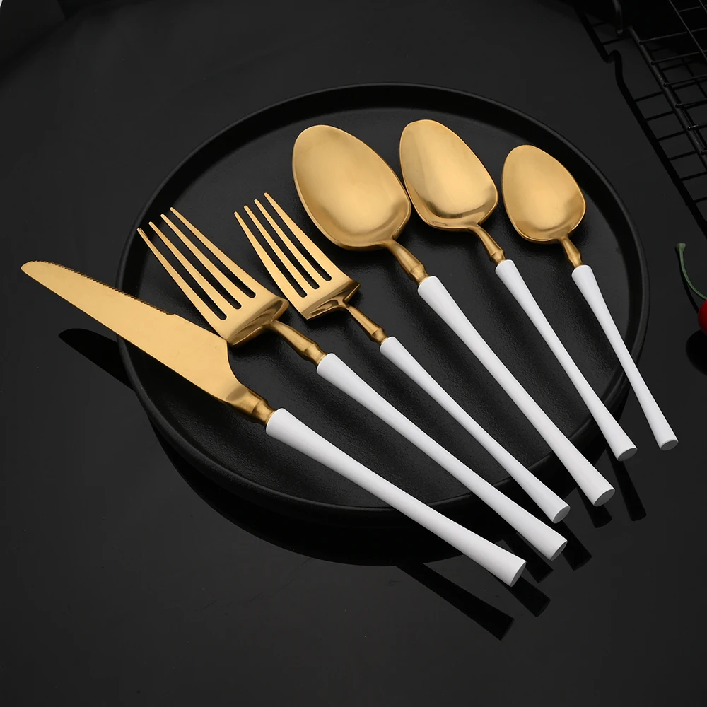 Matte White Gold 304 Stainless Steel Dinnerware Set Tableware Dinner Knife Dessert Spoon Tea Fork Kitchen Flatware Cutlery Set
Matte White Gold 304 Stainless Steel Dinnerware Set Tableware Dinner Knife Dessert Spoon Tea Fork Kitchen Flatware Cutlery Set