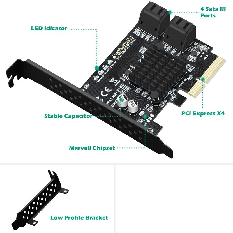 4-Port SATA III PCIe X4 Raid Hard Drive Controller Card with 88SE9230 Chipset Includes 4 SATA Cables
4-Port SATA III PCIe X4 Raid Hard Drive Controller Card with 88SE9230 Chipset Includes 4 SATA Cables