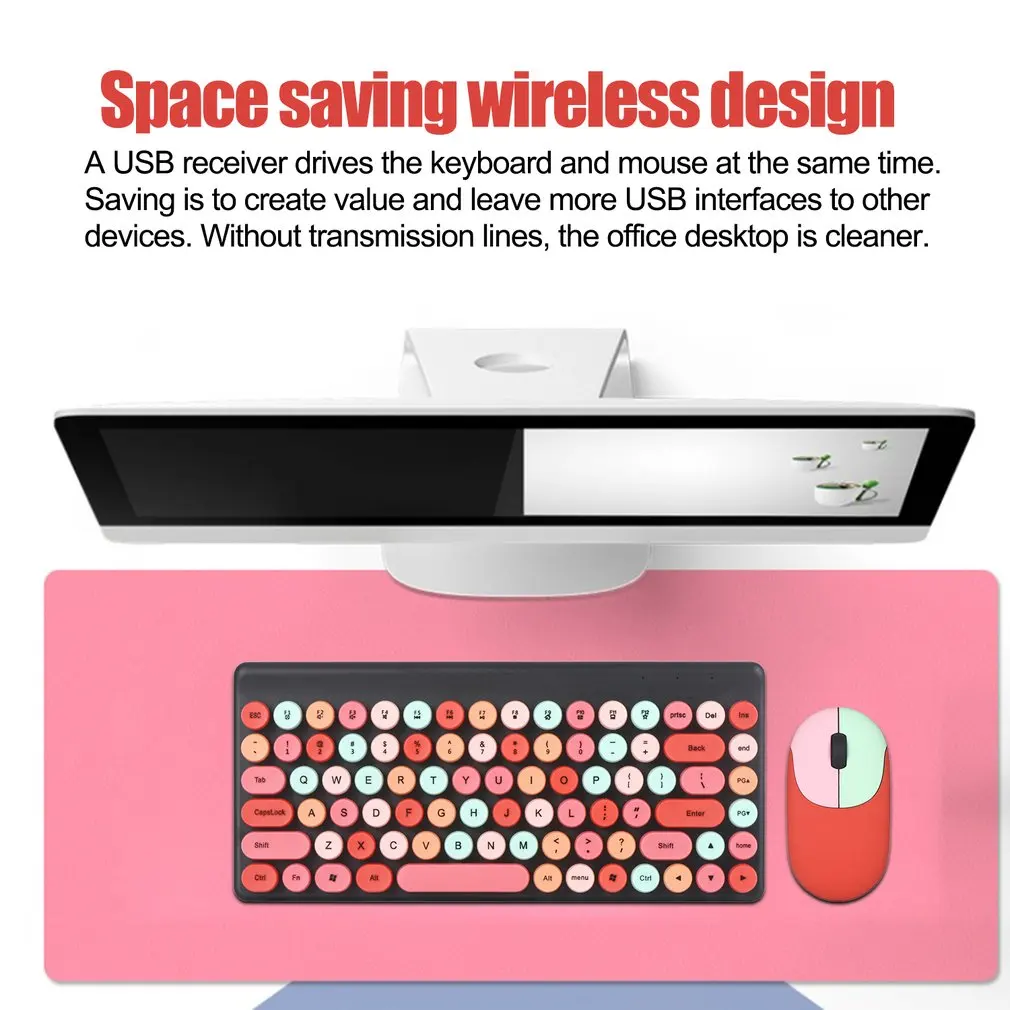 Беспроводная компактная разноцветная клавиатура многоцветная мини и мышь 2 4 ГГц