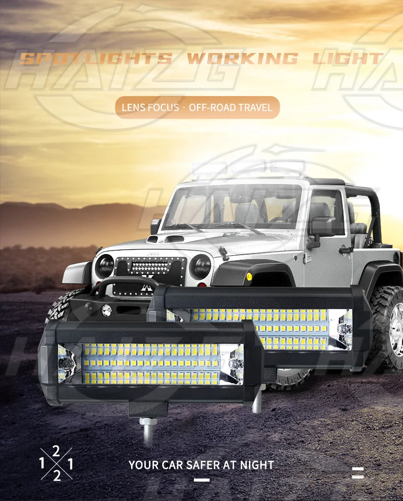 

Car Led Work Light, Small Trinocular Type, Double Row 36W Lens, Off-Road Vehicle Light, Engineering Spotlight