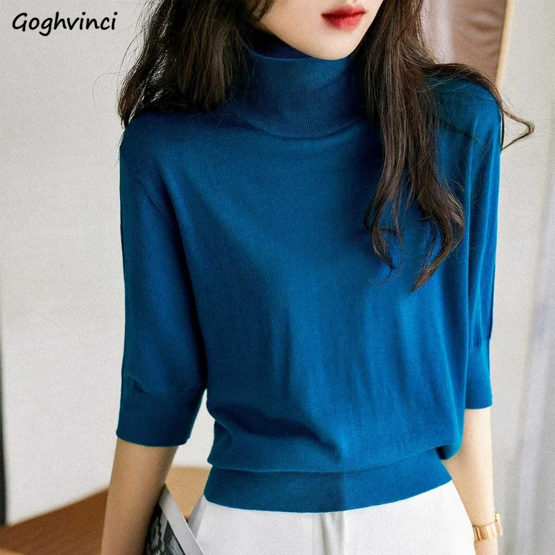 

Turtleneck Sweater Women Autumn Knitting Leisure Solid Fashion New All-match Cozy Tender Half Sleeve Slim Mujer College Pullover