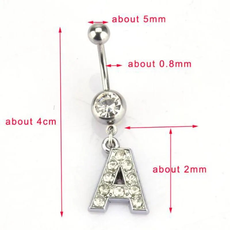 New 26 letter style Charming Body Piercing Crystal Rhinestone Inlaid Navel Belly Button Ring stainless steel jewelry 
New 26 letter style Charming Body Piercing Crystal Rhinestone Inlaid Navel Belly Button Ring stainless steel jewelry