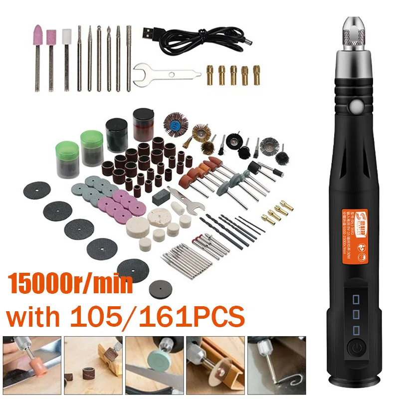 NEW USB Mini Grinder Electric Engraving Drill Metal Wood Polishing Machine Variable Speed Rotary Power Tools With 105/161PCS Set |