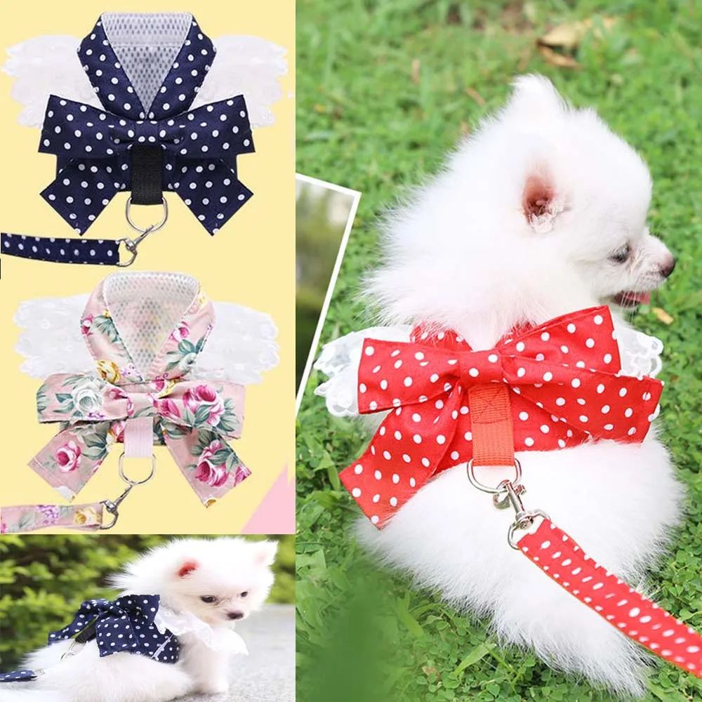 

Sweet Dog Cat Harness Lace Cats Leash Bow Knot Chest Puppy Small Dogs Collar Pet Leashes Dog Yorkie Walking Training Collars