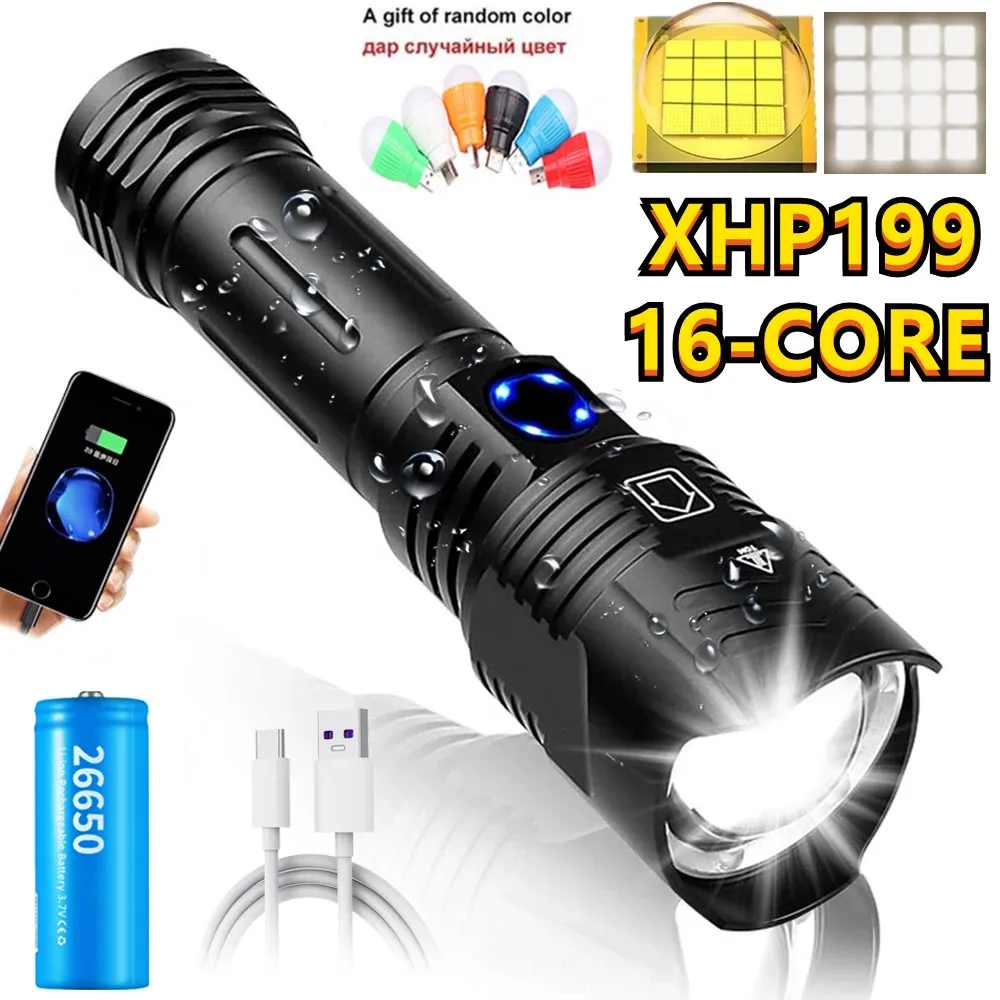 Super Bright XHP199 LED Flashlight Powerful XHP99 Waterproof Torch USB Rechargeable 18650 Lantern Portable Zoom Camping Light
Super Bright XHP199 LED Flashlight Powerful XHP99 Waterproof Torch USB Rechargeable 18650 Lantern Portable Zoom Camping Light