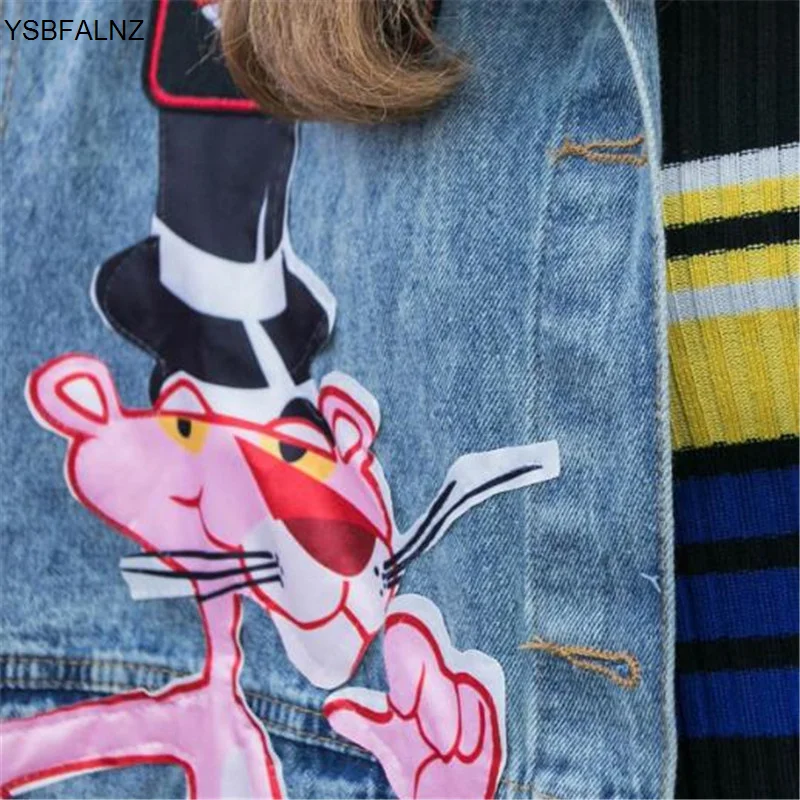 Spring autumn fashion sequins cartoon leopard denim jackets loose Lady streetwear coats
Spring autumn fashion sequins cartoon leopard denim jackets loose Lady streetwear coats
