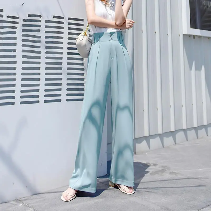 Women 2021 Spring Summer Fashion Ice Silk Wide-leg Pants Female High Waist Loose Trousers Ladies New Solid Colro Long Pants E126
Women 2021 Spring Summer Fashion Ice Silk Wide-leg Pants Female High Waist Loose Trousers Ladies New Solid Colro Long Pants E126