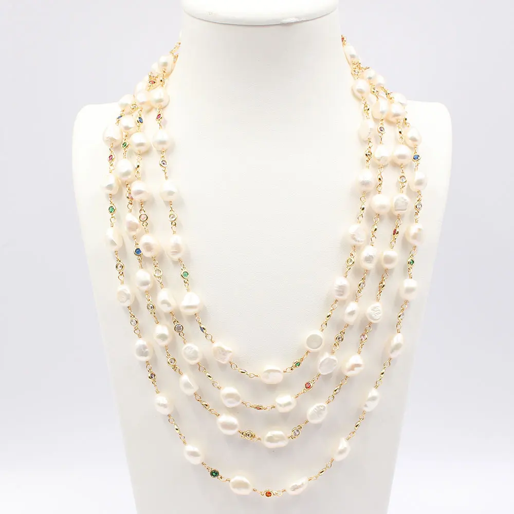 GG Jewelry 18 "4 пряди пресноводного белого жемчуга барокко многоцветный Цирконий