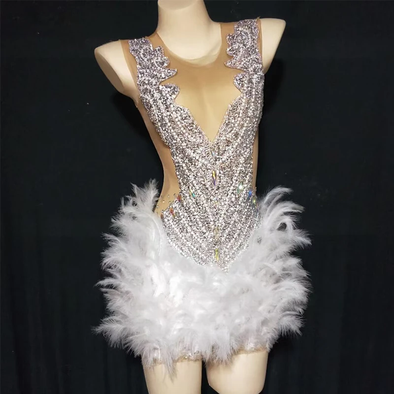 Sexy Stretch Rhinestone Dress Feather Nightclub Singer Dancer Performance Stage Costume Gogo Dancer Outfits Evening Dresses 4616
Sexy Stretch Rhinestone Dress Feather Nightclub Singer Dancer Performance Stage Costume Gogo Dancer Outfits Evening Dresses 4616