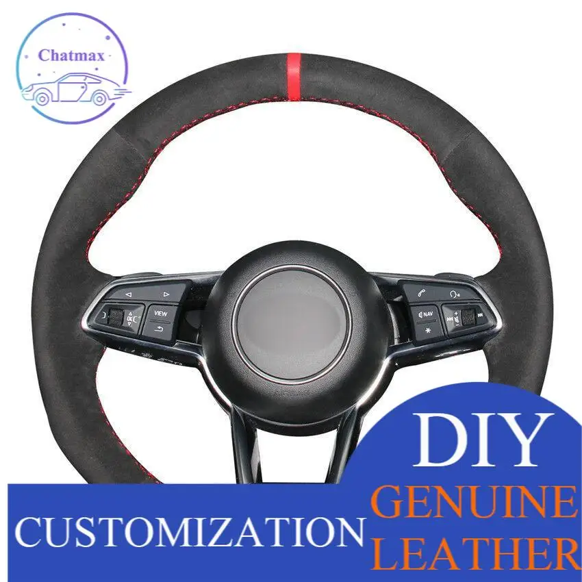 

For Audi TT 2017 Car hand-sewn steering wheel cover black suede leather Anti-slip fit all season