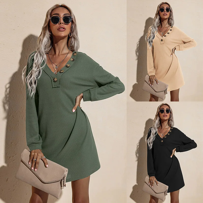Casual Spring/Autumn Fashion V-neck Button Decorated Hip Knit Dress High Street Casual Long Sleeve Loose Slim A-line Skirt 90s
Casual Spring/Autumn Fashion V-neck Button Decorated Hip Knit Dress High Street Casual Long Sleeve Loose Slim A-line Skirt 90s