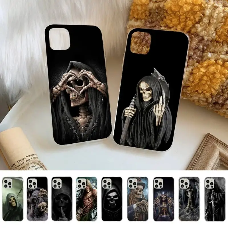 

FHNBLJ Grim Reaper Skull Skeleton Phone Case for iPhone 11 12 13 mini pro XS MAX 8 7 6 6S Plus X 5S SE 2020 XR cover