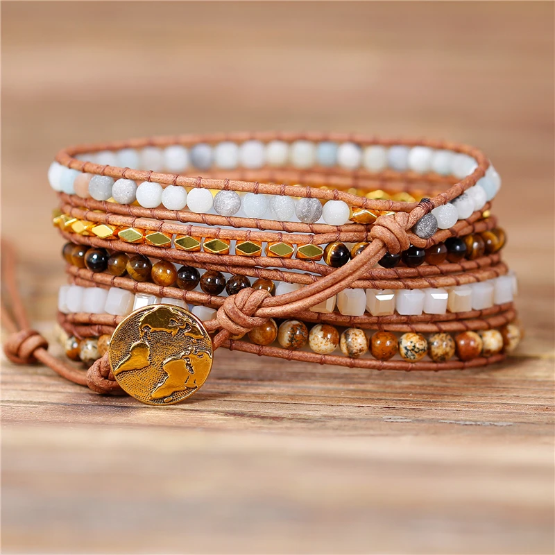 Handmade Natural Stone Beaded Leather Wrap Bracelet 5 Rows Bohemia White Druzy Bracelet Gemstones Cuff Bracelet Dropshipping
Handmade Natural Stone Beaded Leather Wrap Bracelet 5 Rows Bohemia White Druzy Bracelet Gemstones Cuff Bracelet Dropshipping