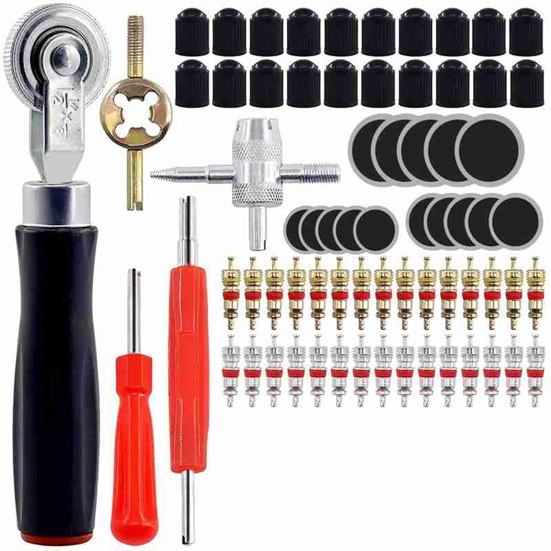 70Pcs Tire Patch Roller Tool Set, Includes Valve Cores Tire Valve Caps Tire Repair Patches & Head Valve Core Repair Tool
70Pcs Tire Patch Roller Tool Set, Includes Valve Cores Tire Valve Caps Tire Repair Patches & Head Valve Core Repair Tool